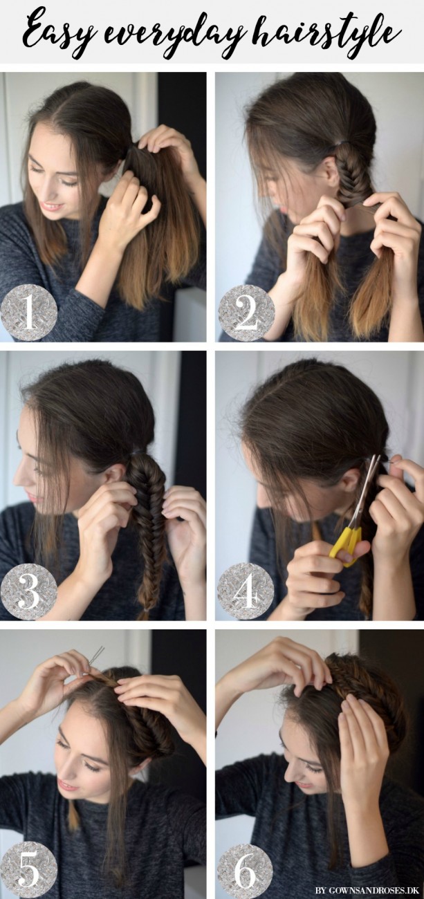 easy everyday hairstyle fishtail braid crown